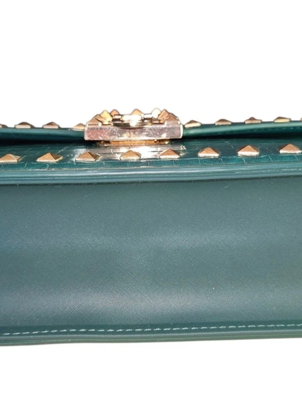 Green Studded Crossbody Clutch with Gold Hardware